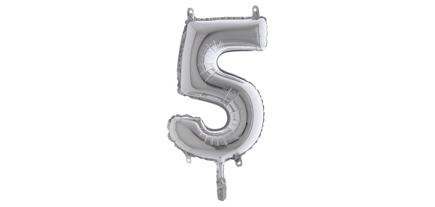 Palloncino - numero 5 - H 36 cm - mylar - argento - Big party