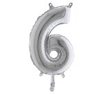 Palloncino - numero 6 - H 36 cm - mylar - argento - Big party