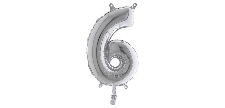 Palloncino - numero 6 - H 36 cm - mylar - argento - Big party