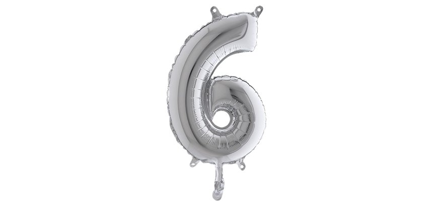 Palloncino - numero 6 - H 36 cm - mylar - argento - Big party