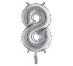 Palloncino - numero 8 - H 36 cm - mylar - argento - Big party