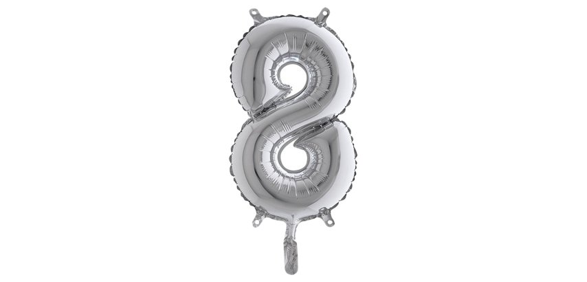 Palloncino - numero 8 - H 36 cm - mylar - argento - Big party