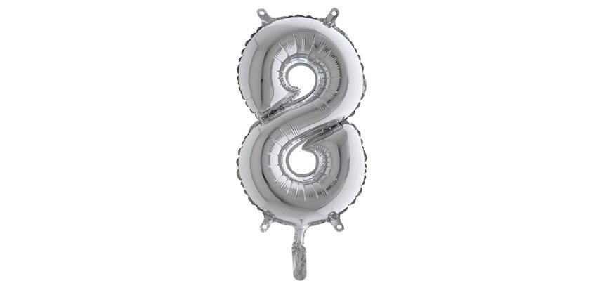Palloncino - numero 8 - H 36 cm - mylar - argento - Big party