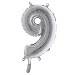 Palloncino - numero 9 - H 36 cm - mylar - argento - Big party