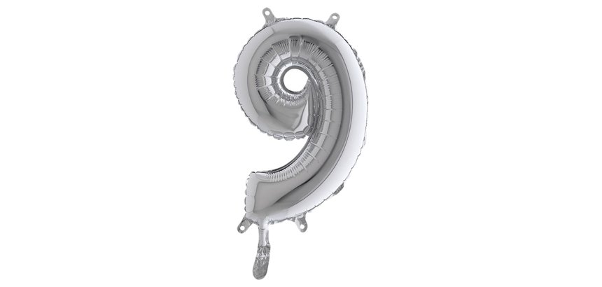 Palloncino - numero 9 - H 36 cm - mylar - argento - Big party
