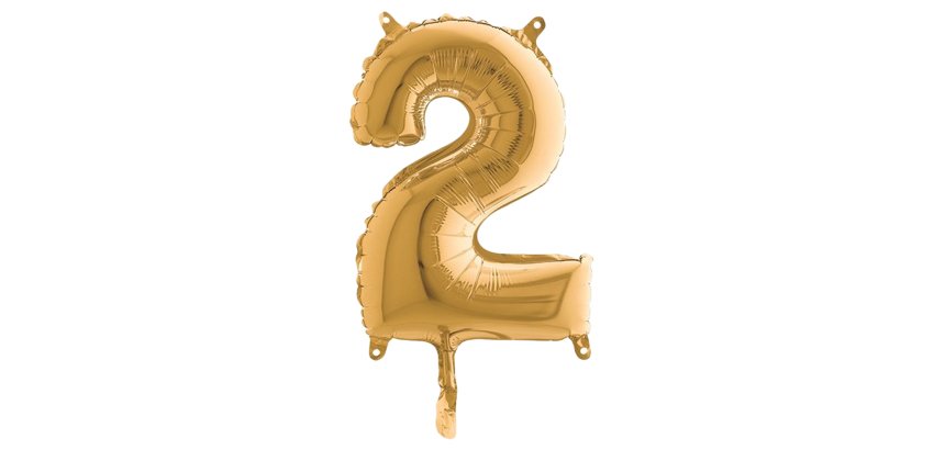 Palloncino - numero 2 - H 36 cm - mylar - oro - Big party