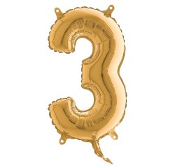 Palloncino - numero 3 - H 36 cm - mylar - oro - Big party
