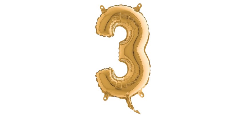 Palloncino - numero 3 - H 36 cm - mylar - oro - Big party