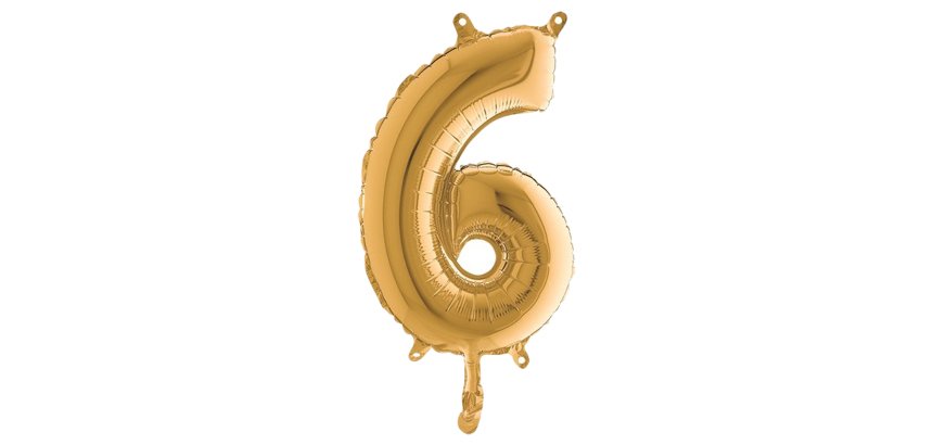 Palloncino - numero 6 - H 36 cm - mylar - oro - Big party