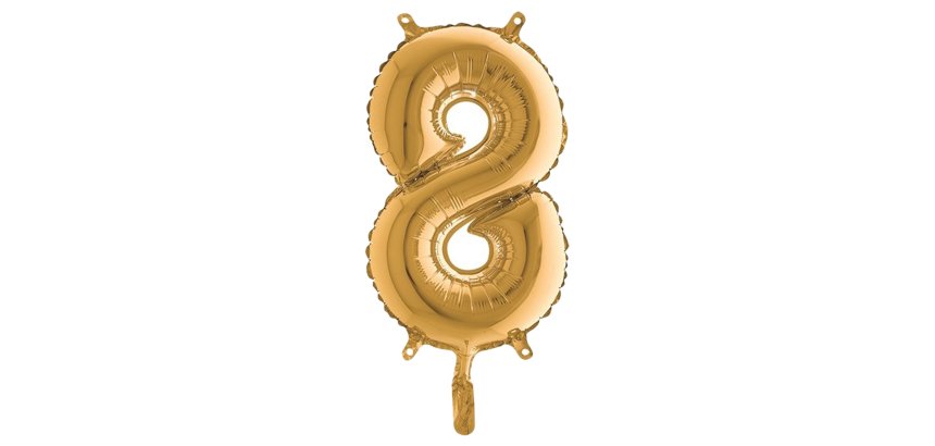 Palloncino - numero 8 - H 36 cm - mylar - oro - Big party