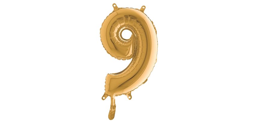 Palloncino - numero 9 - H 36 cm - mylar - oro - Big party