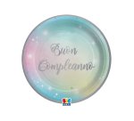 Piatto Soft Rainbow - Buon Compleanno - diametro 18 cm - carta - Big Party - conf. 8 pezzi