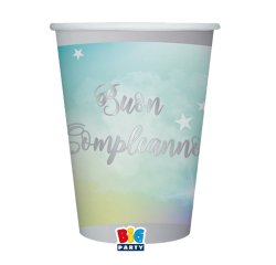 Bicchiere Soft Rainbow - Buon Compleanno - 200 ml - carta - Big Party - conf. 8 pezzi
