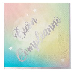 Tovagliolo Soft Rainbow - Buon Compleanno - 33 x 33 cm - carta - Big Party - conf. 20 pezzi