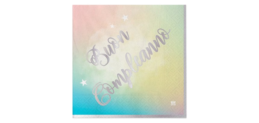 Tovagliolo Soft Rainbow - Buon Compleanno - 33 x 33 cm - carta - Big Party - conf. 20 pezzi