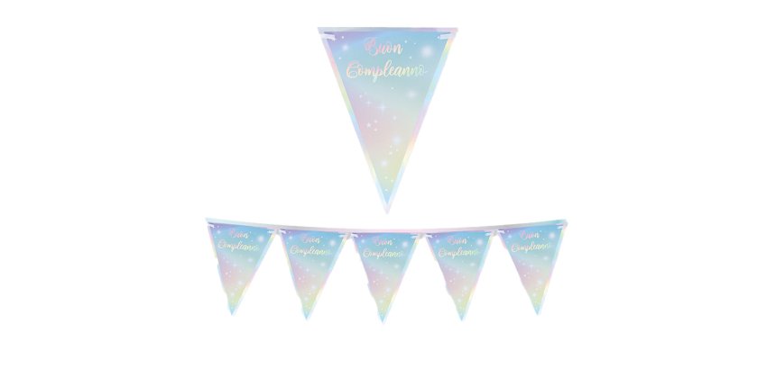 Festone bandiere Soft Rainbow - Buon Compleanno - 3 mt - Big Party