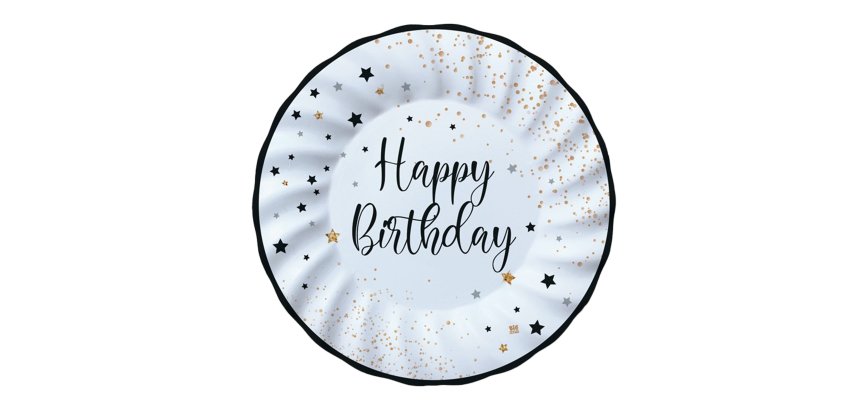 Piatto Happy Birthday - diametro 25 cm - carta - Big Party - conf. 8 pezzi