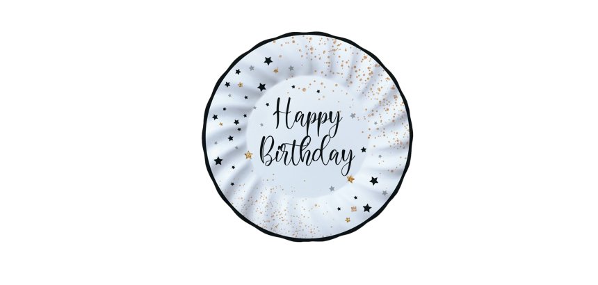 Piatto Happy Birthday - diametro 20 cm - carta - Big Party - conf. 8 pezzi