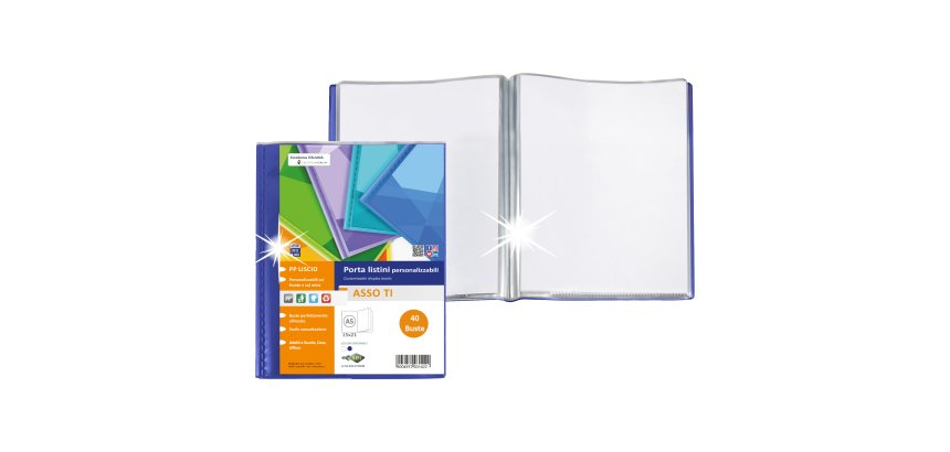 Portalistini Asso TI - personalizzabile - PP liscio - 15 x 21 cm - 40 buste -  blu - Sei Rota