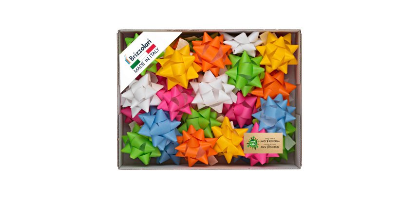 Stelle di nastro similpaper - 15 mm x diam. 6,5 cm - colori assortiti primavera - Brizzolari - conf. 100 pezzi