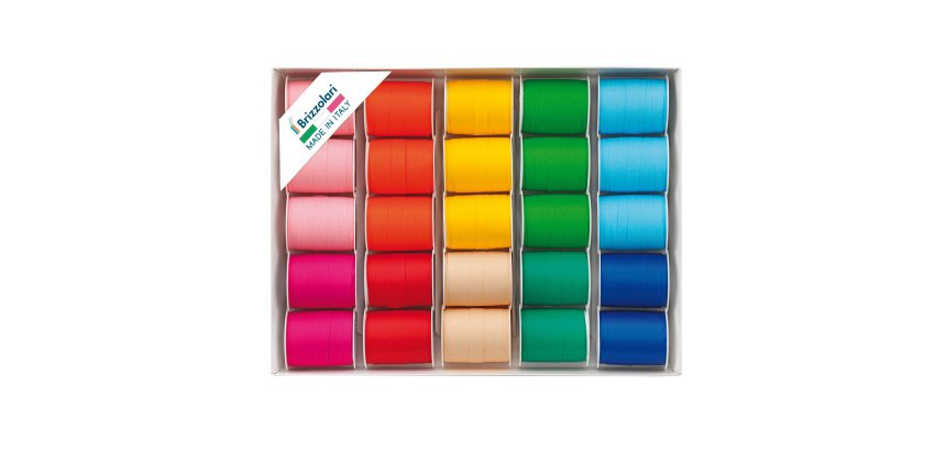 Rocche di nastro similpaper -10 mm x 10 mt - colori assortiti primaverai - Brizzolari - conf. 25 pezzi