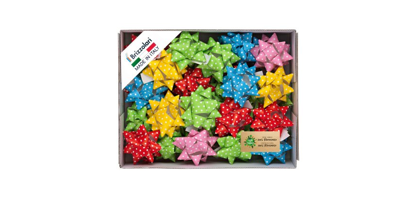 Stelle di nastro ecocarta - 15 mm x diam. 6,5 cm - fantasie assortite - Brizzolari - conf. 50 pezzi