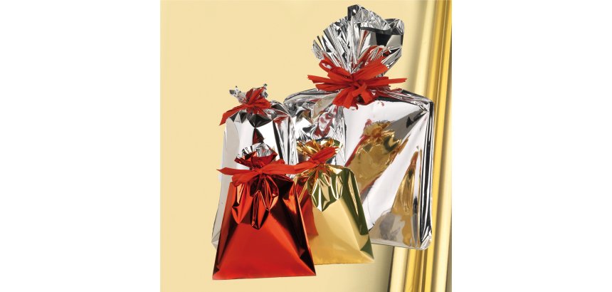 Busta regalo - senza patella adesiva - 50 x 75 cm - 30 micron - PPL - metal lucido - oro - PNP - conf. 25 pezzi