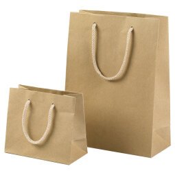 Shopper - maniglie cordino cotone - 12 x 15 + 7 cm - 160 gr - carta kraft - avana - PNP - conf. 12 pezzi