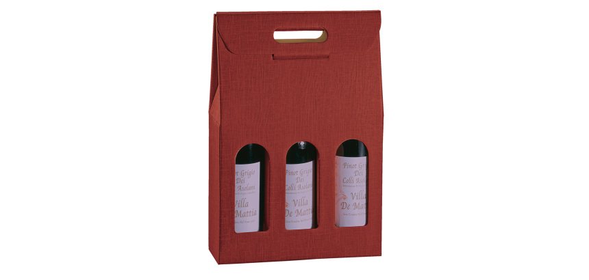 Scatola - 3 bottiglie - 27 x 9 x 38,5 cm - cartone seta - bordeaux - Scotton
