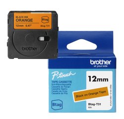 Brother - Nastro adesivo - Nero/Arancione - 12mm x 4mt - BTAGT31