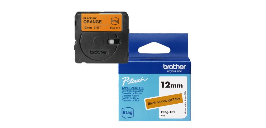 Brother - Nastro adesivo - Nero/Arancione - 12mm x 4mt - BTAGT31