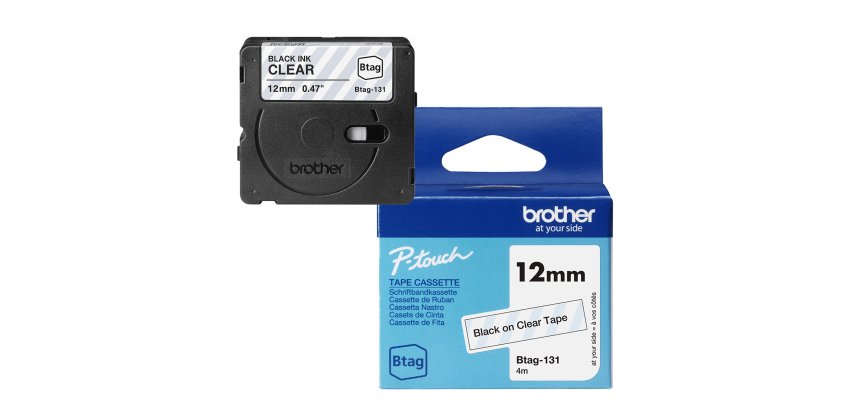 Brother - Nastro adesivo - Nero/Trasparente - 12mm x 4mt - BTAG131