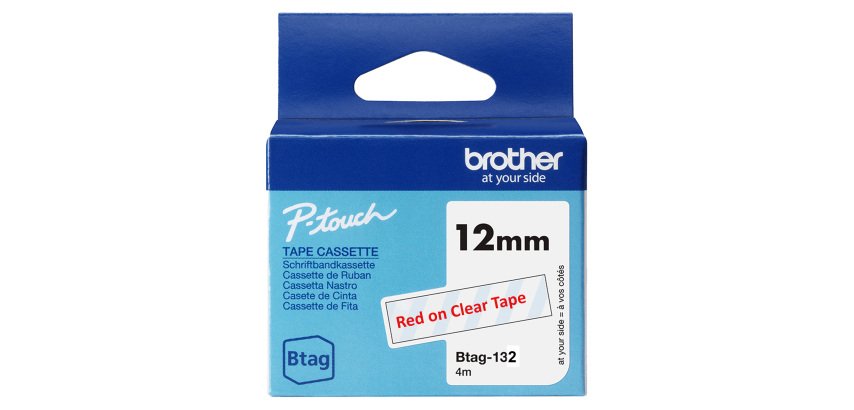 Brother - Nastro adesivo - Rosso/Trasparente - 12mm x 4mt - BTAG132