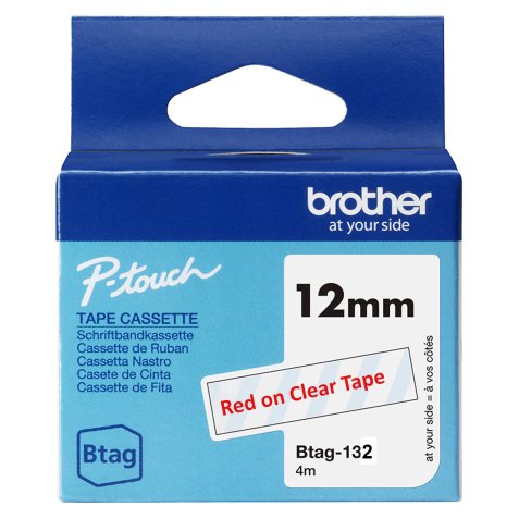 Brother - Nastro adesivo - Rosso/Trasparente - 12mm x 4mt - BTAG132
