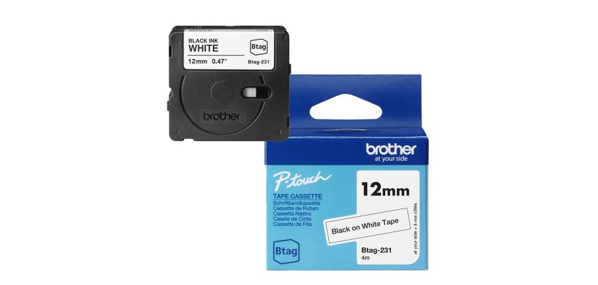 Brother - Nastro -  Nero/Bianco - BTAG231 - 12mm x 4mt
