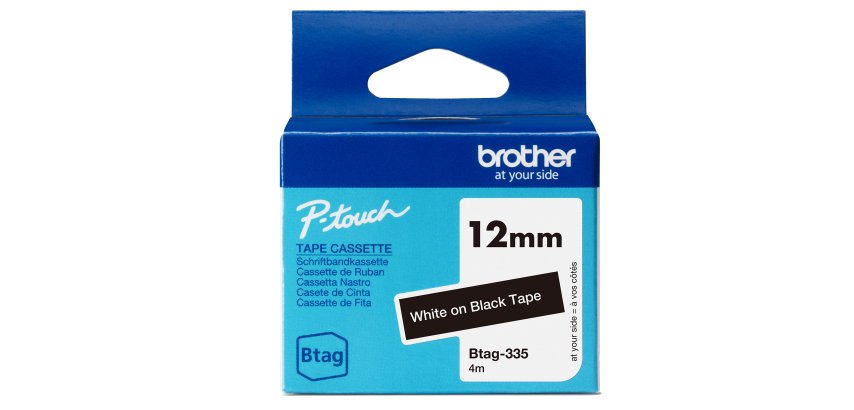 Brother - Nastro -  Bianco/Nero - BTAG335 - 12mm x 4mt