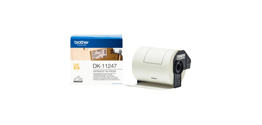 Brother - Rotolo 180 Etichette - carta adesiva - Nero/Bianco- 103,6 mm x 164,3 mm - DK-11247