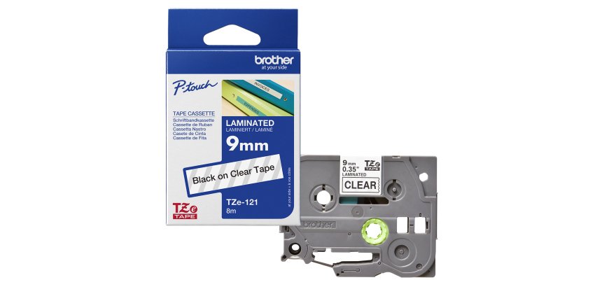 Brother - Nastro - Nero/Trasparente - TZe121 - 9mm x 8mt