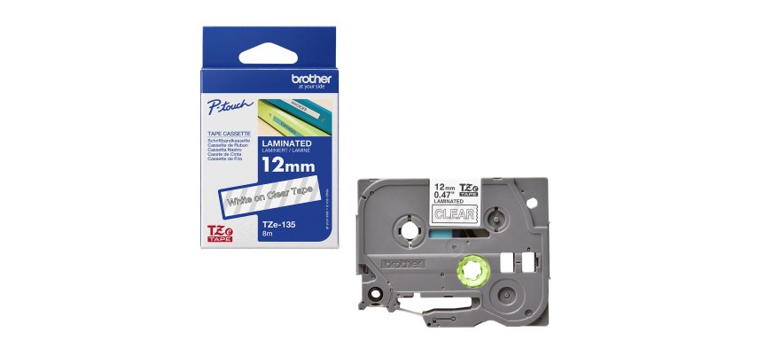 Brother - Nastro - Bianco/Trasparente - TZE135  12mm x 8mt