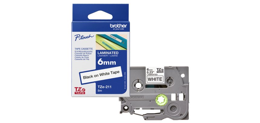 Brother - Nastro - Nero/Bianco - TZE211 - 6mm x 8mt