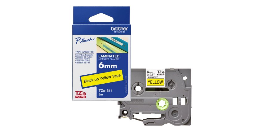 Brother - Nastro -  Nero/Giallo - TZE611 - 6mm x 8mt