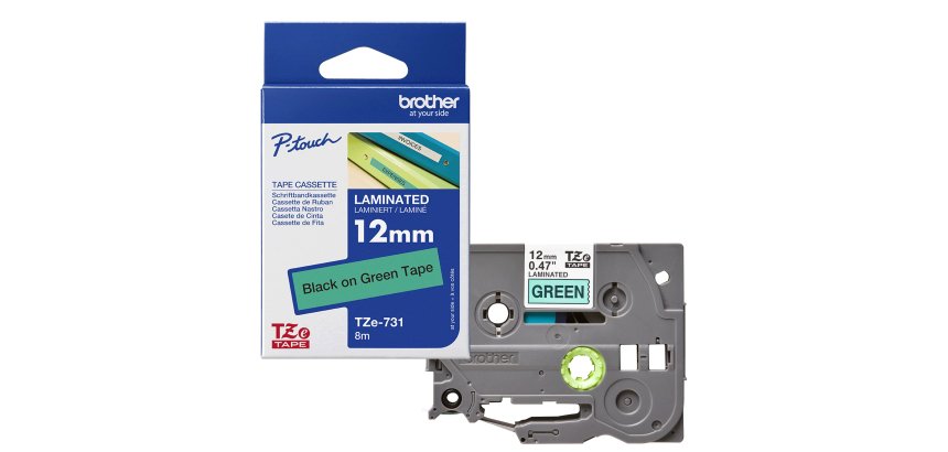 Brother - Nastro -  Nero/Verde - TZE731 - 12mm x 8mt
