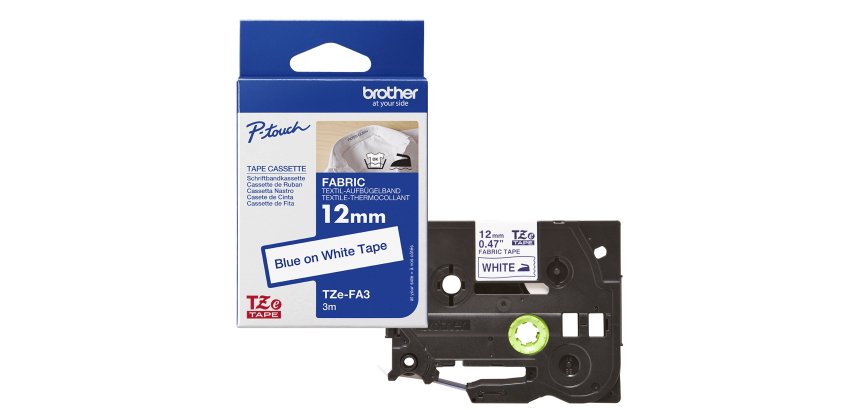 Brother TZE-FA3 label-making tape Blue on white
