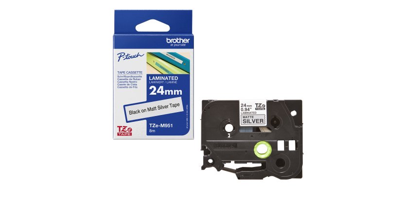 Brother - Nastro metallizzato - Nero/argento opaco - TZEM951 - 24mm x 8mt