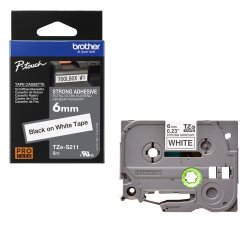 Brother - Nastro con adesivo resistente - Nero/Bianco - TZES211 - 6mm x 8mt