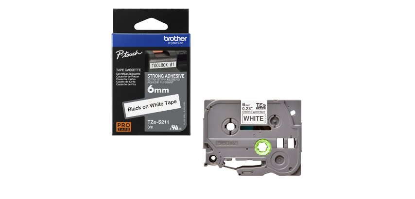 Brother - Nastro con adesivo resistente - Nero/Bianco - TZES211 - 6mm x 8mt