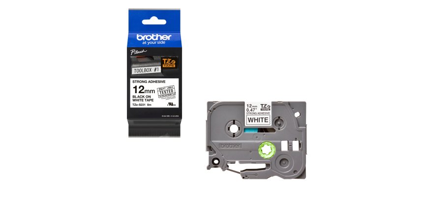Brother - Nastro con adesivo resistente - Nero/Bianco - TZES231 - 12mm x 8mt