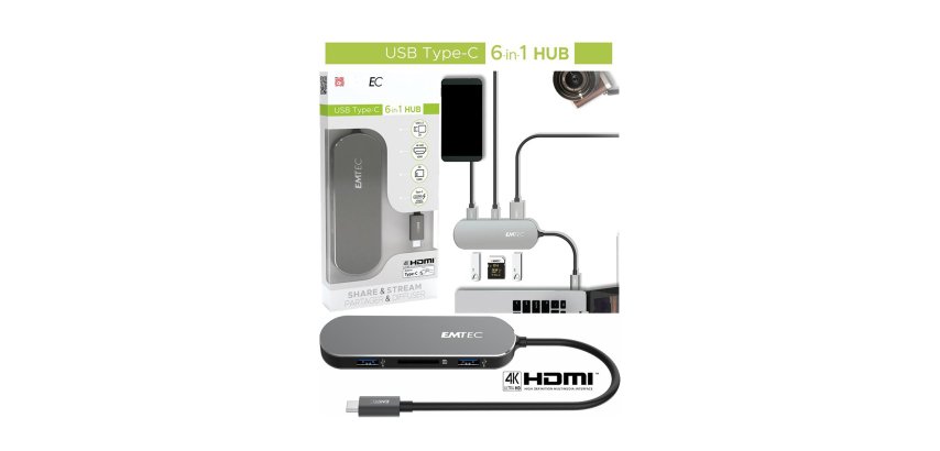 Emtec - Hub 6-in-1 Multimedia Type-C T650C - ECHUBT650C