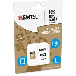 Emtec - Micro SDHC Class 10 Gold + con Adattatore - ECMSDM16GHC10GP - 16GB