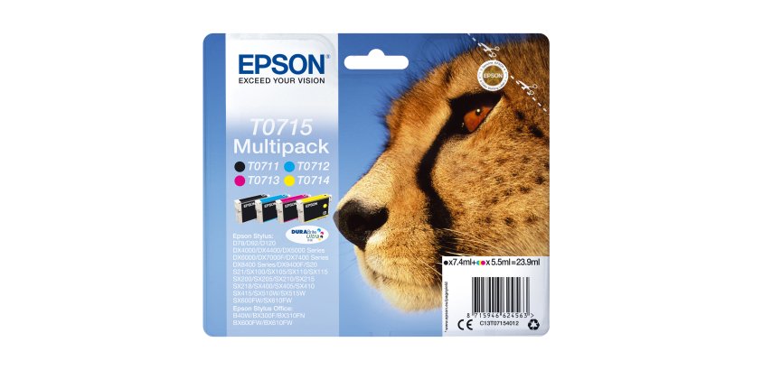 Epson - Multipack Cartuccia ink - C/M/Y/K - T0715 - C13T07154012 - C/M/Y 5,5ml - K 7,4ml